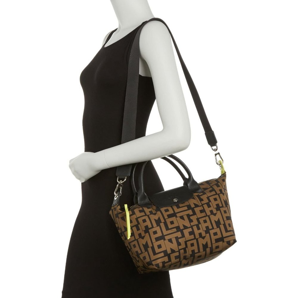 NWT LONGCHAMP Le Pliage LGP Small Crossbody Satchel Bag BLACK Khaki AUTHENTIC - Picture 3 of 14